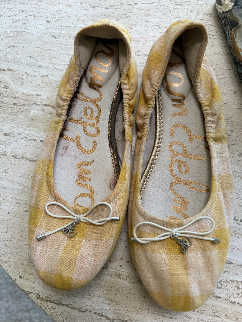 Sam Edelman Yellow Plaid Bow-Accent Ballet Flats